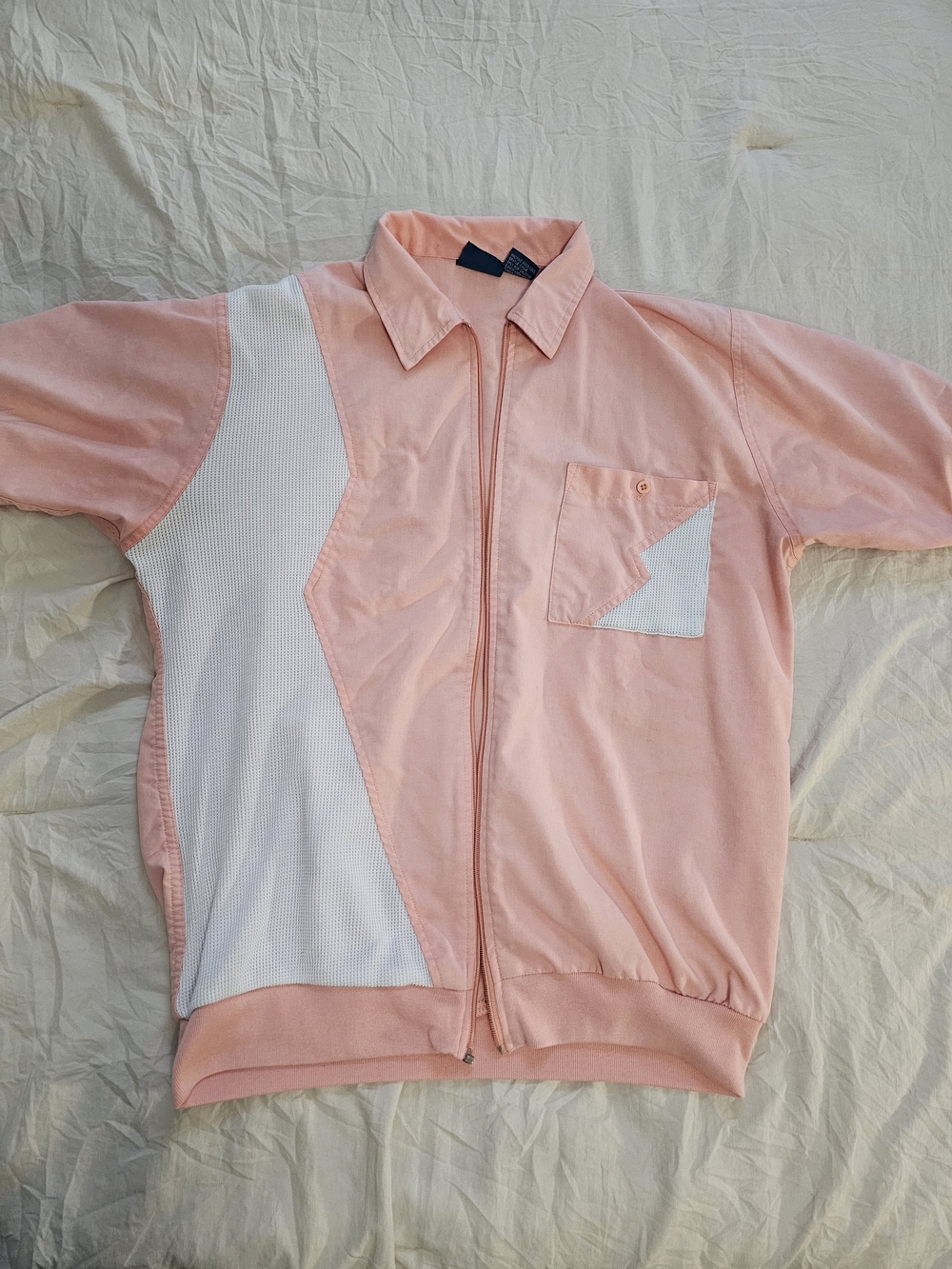 Women's Peach Zip-Front Short Sleeve Jacket with White Contrast